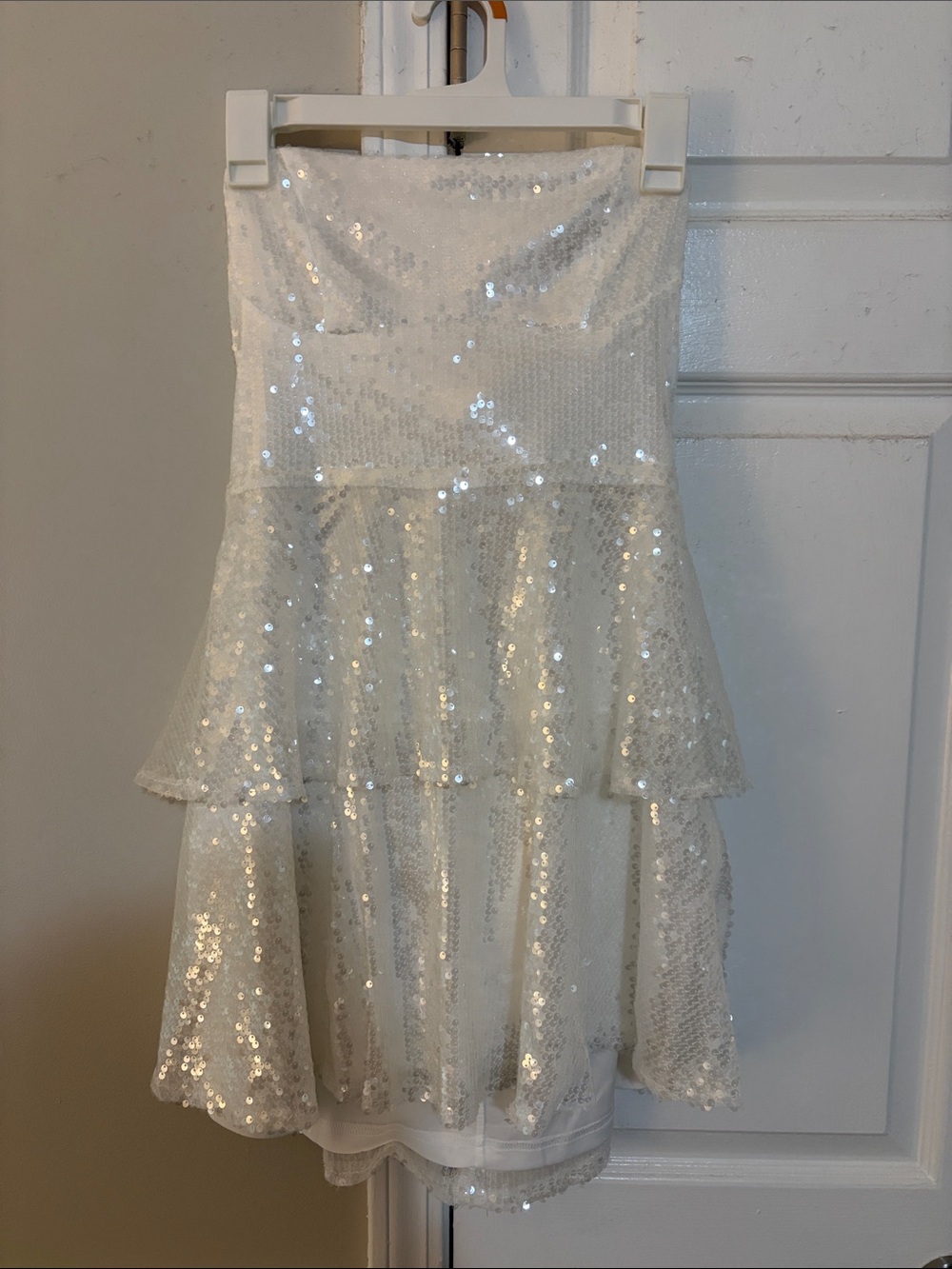 Selfie Leslie white strapless sequin dress